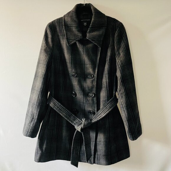 Apostrophe Womens Black Double Breasted Hip Length Wool Blend Trench Coat Sz XL - Picture 1 of 9